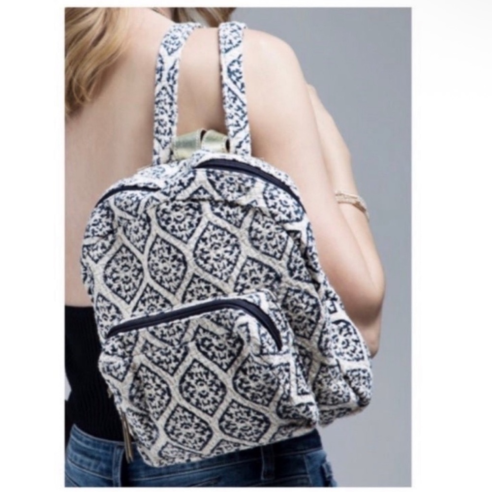 New Ruggine Handmade Weave/Block Print Durable Backpack/Bag With Leather Trim - Picture 1 of 3